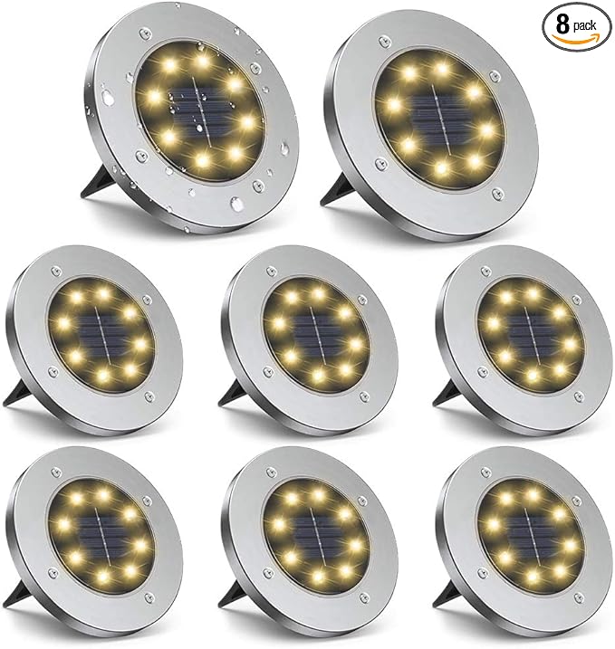 ZGWJ Solar Ground Lights, 8 LED Garden Lights Disk Outdoor Waterproof Landscape for Yard Walkway Patio Lawn Driveway Decoration (8 Pack Warm White)