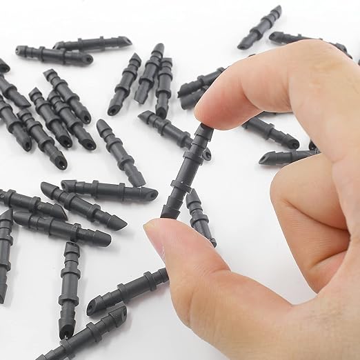 60Pcs 1/4 Inch Drip Irrigation Coupling Fittings Straight Coupling Barbed Connector for 4/7mm Tube Drip Irrigation Watering System