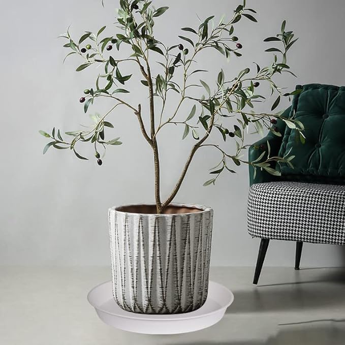 4 Pack of 17 inch Plant Saucer, 2.3" Depth Tray, Large Deep Garden Plastic Flower Planter Plant Trays for Indoors Outdoor Bath Bath (17", Creamy White)