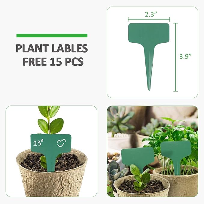 GROWNEER 60 Packs 3 Inch Peat Pots Plant Starters for Seedling with 15 Pcs Plant Labels Biodegradable Herb Seed Starter Pots Kits Garden Germination Nursery Pot