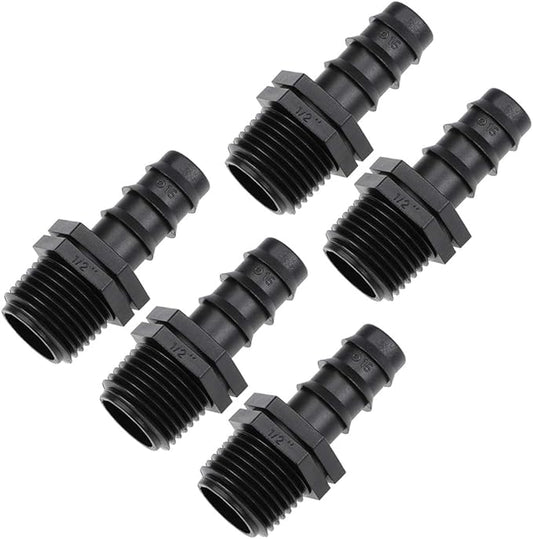 uxcell Barb Drip Pipe Connector 1/2 BSPT Male Thread 16PE Hose Fitting for Garden Agricultural Irrigation System, Plastic 5pcs