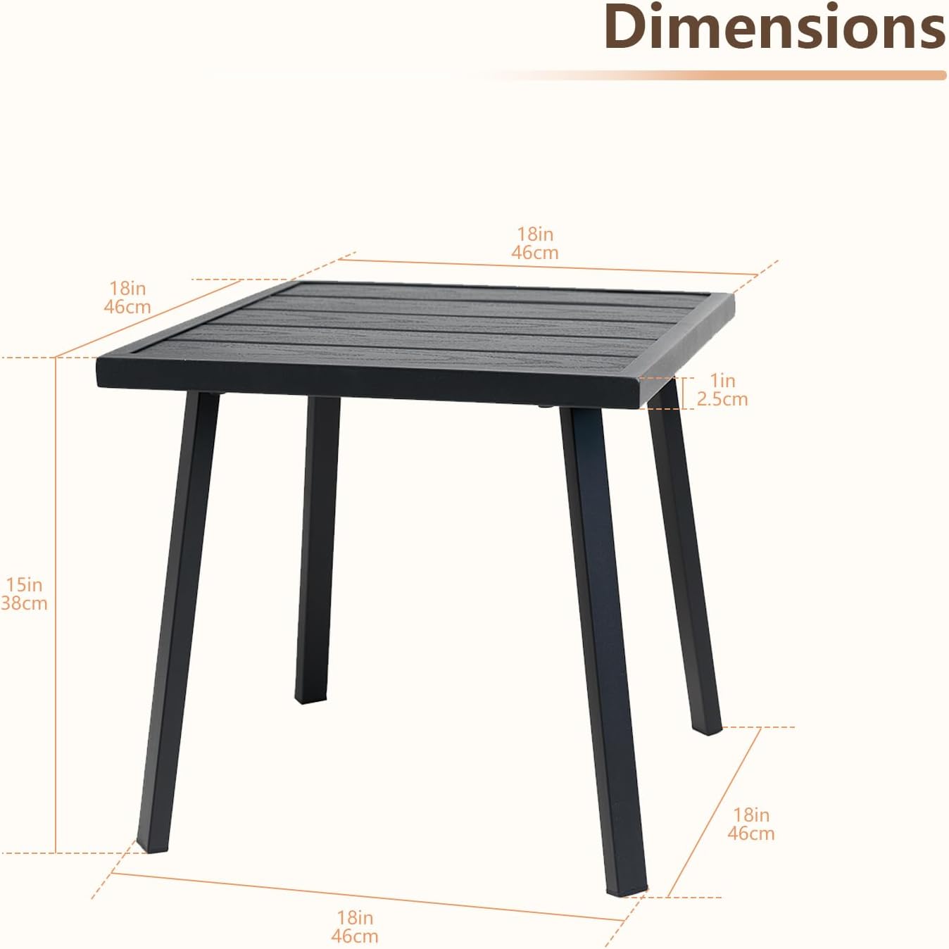 C-Hopetree Small Metal Outdoor Coffee Side Table for Outside Patio, Square, Black