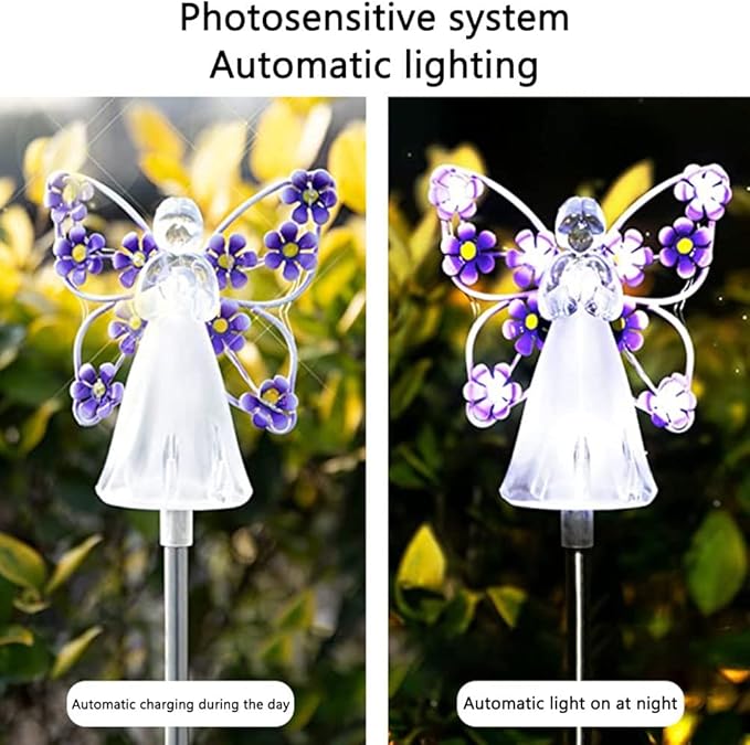 YWBL-WH 2PCS Angel Solar Lights LED Solar Garden Stake Lights Outdoor Garden Eternal Light Angel Decoration ()