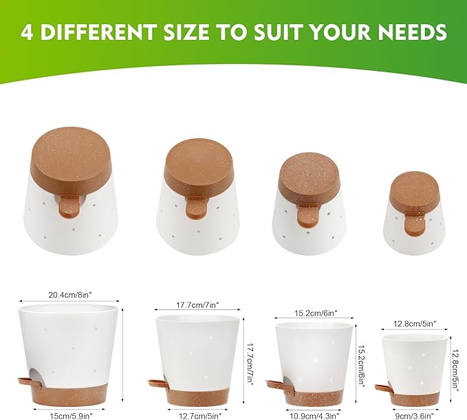 JGB Self Watering Orchid Pots - Each of 5, 6, 7 and 8 inch -4 Pack Orchid Pots with Holes and Plastic Breathable Orchid Planters for Repotting - White