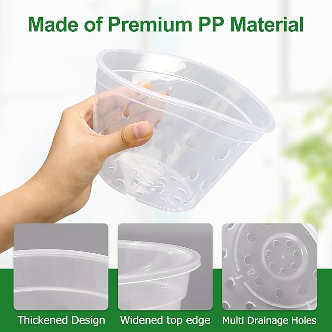 Orchid Pot,3 4 5 6 7 Inch 10 Pack Orchid Pots with Holes and Saucers,Clear Orchid Pots for Repotting,Slotted Orchids Planter
