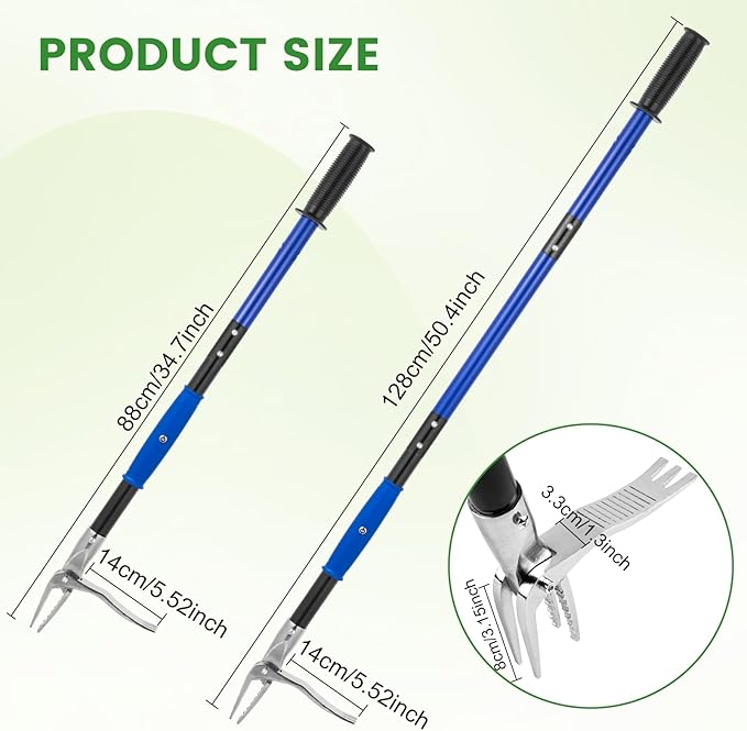 Stainless Steel Stand Up Weed Puller Tool - 51" Long Ergonomic Handle with Easy-Eject Claw, No-Bend Weeding Tool for Deep Roots, Heavy Duty Garden Weeder for Hard Soil & Dandelions