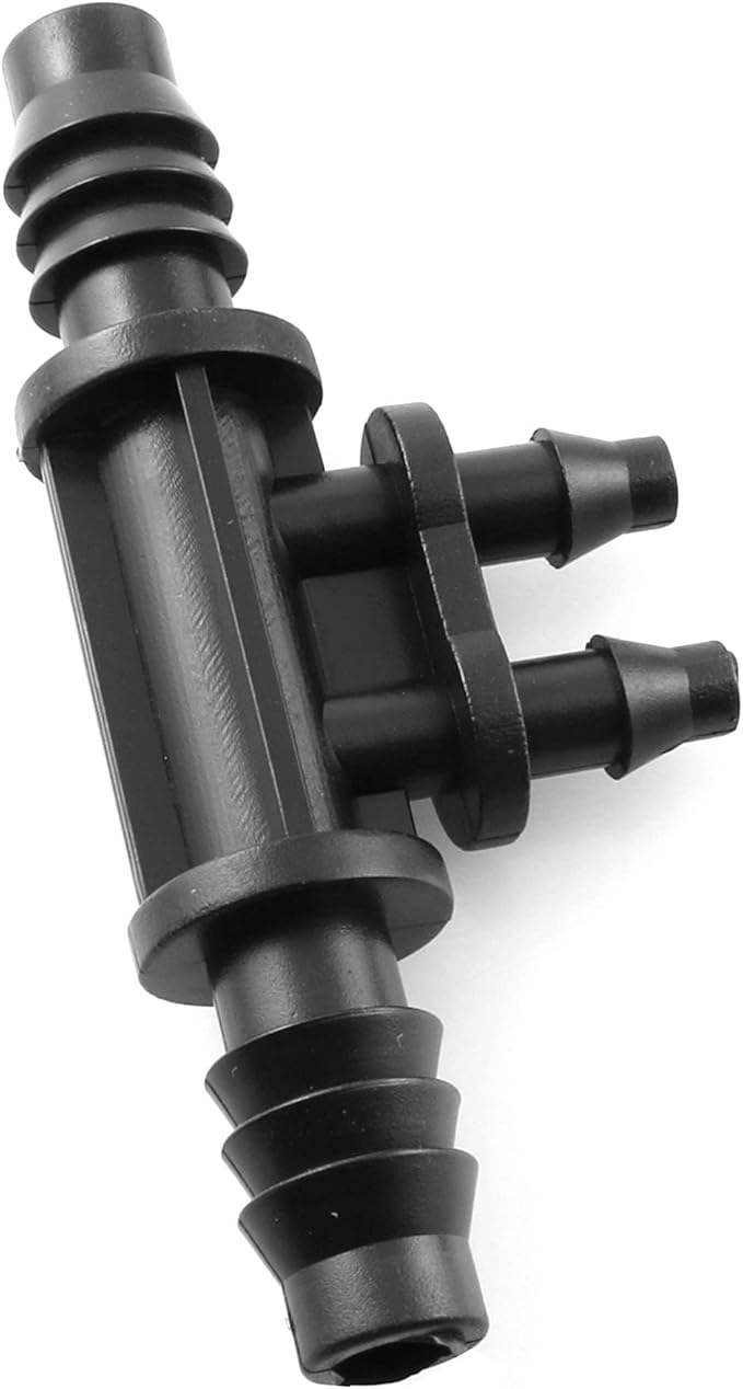 RLECS 6pcs 3/8 Inch to 1/4 Inch Greenhouse Drip Irrigation Water 4 Way Splitter for 4 mm Drip Hose Gardening Water Irrigation Fittings, Black