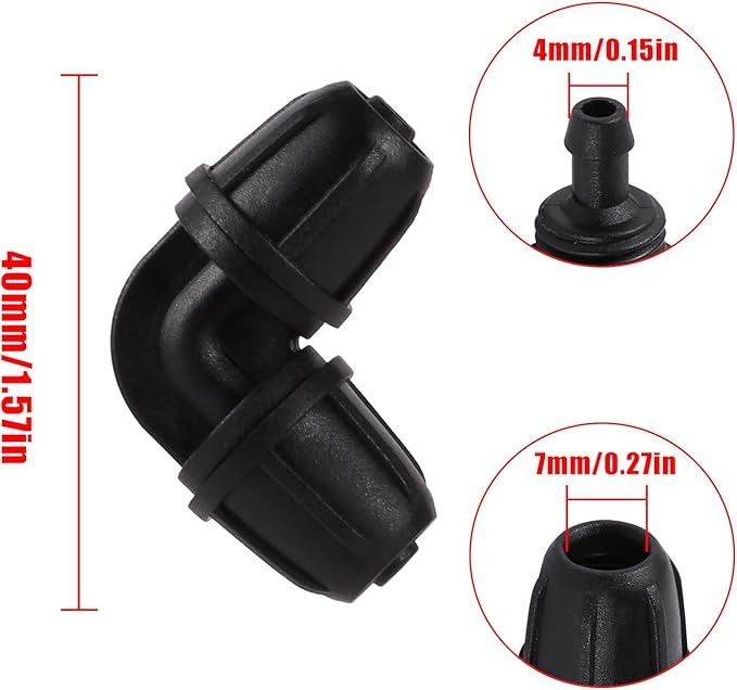 1/4 inch Drip Irrigation Fittings, Lock Barbed Elbow for ¼ in. tubing; Tubing Outside Diameter (OD) is 0.250 in., Internal Diameter (ID) is 0.170. in.(20Pcs/Pack)(Black-Elbow)