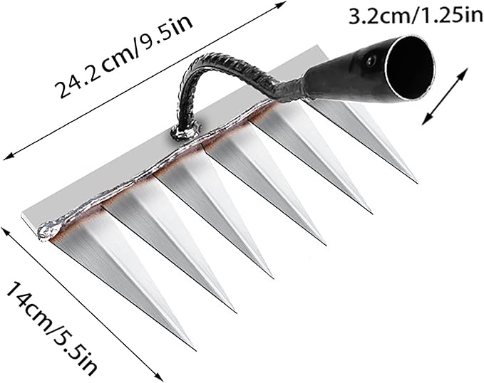 Iron Rake for Gardening and Weeding - Heavy Duty Garden Tool, Carbon Steel Hand Rake for Sturdy Dethatching, Heavy Duty Rake 6 Toothed Steel (Without Stick)