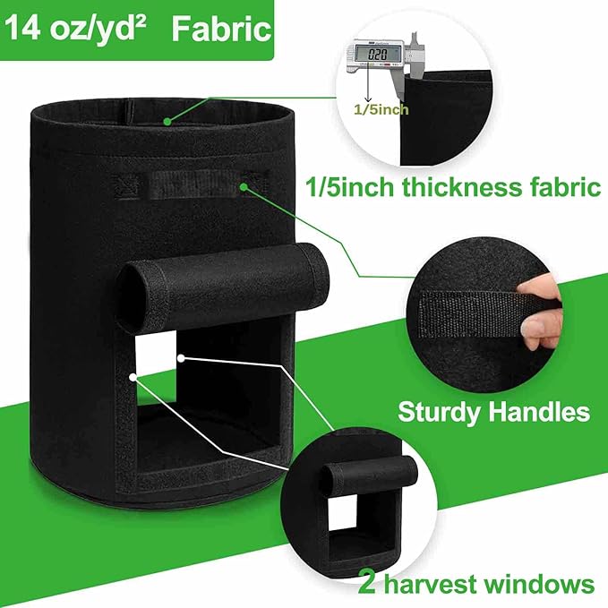 TCBWFY 4 Pack Potato Grow Bags with 2 Flaps 15 Gallon,Heavy Duty 14oz/yd² Planter Pot with Sturdy Handles and 2 Harvest Windows for Potato Tomato and Vegetables