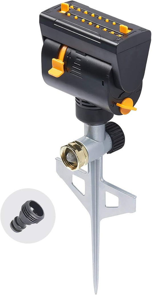 Melnor 65031-AMZ Mini Oscillating Sprinkler on Step Spike with Product Adapter Set, Black, Yellow