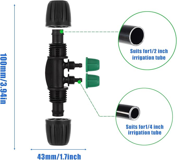 12 Pcs Lock Barbed Tee 1/2 inch Tubing to 1/4 Inch Tubing Irrigation Fittings for (1/2'' ID x 0.60''-0.63'' OD) ANTI-LEAK Locked Barbed Tee Connectors(12Pcs Lock Barbed Tee four Way)