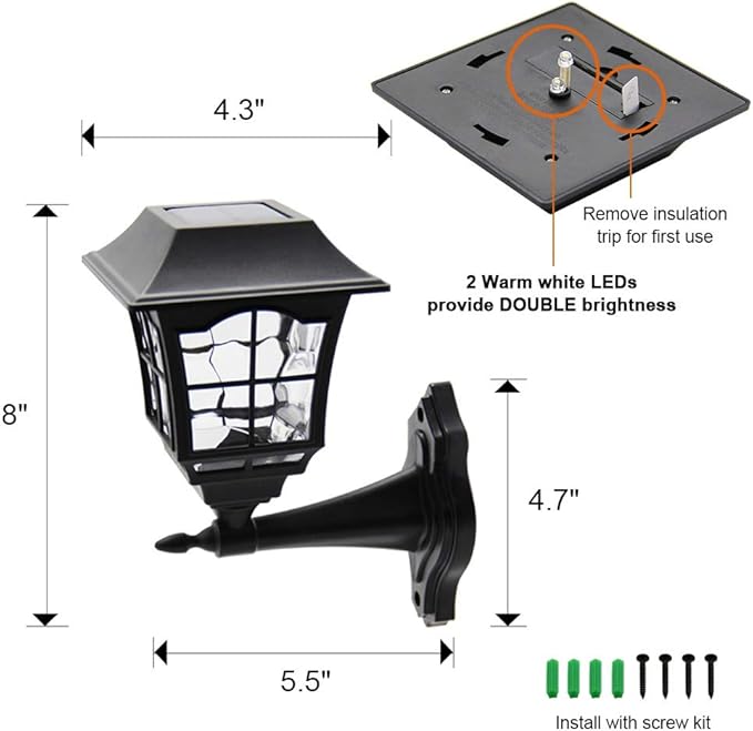 MAGGIFT 4 Pack Solar Wall Lantern Outdoor Playhouse Lights Waterproof 15 Lumens Solar Wall Sconce Light Fixture with Wall Mount Kit for Storage Shed Fence Garden Decor