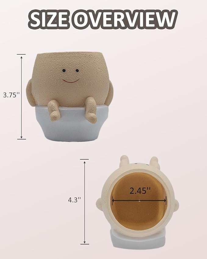 Smily Face Planter Pot Funny Toilet Plant Pots Cute Resin Flower Head Planters Succulent Pots for Indoor Outdoor Plants Unique Bathroom Planter with Drainage Hole (Small)