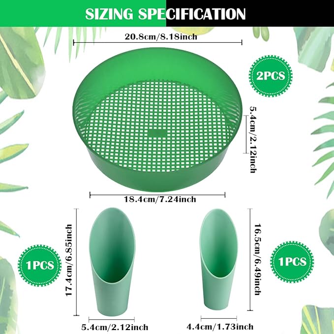 LNQ LUNIQ 4pcs Garden Soil Sifting Tray and Sand Sifter Set with Cylindrical Shovel - Ideal for Small Gravel, Soil and Sand Sifting, Seeding Work