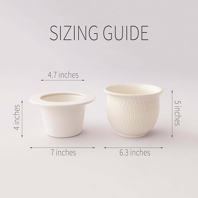 African Violet Pots Self Watering - 7in White Ceramic & Dolomite Clay - Easy & Effortless Planter Pot For Indoor Plants, Herbs, Flowers, Orchids, Succulent - Ideal Gardening Gifts, Plant Not Included