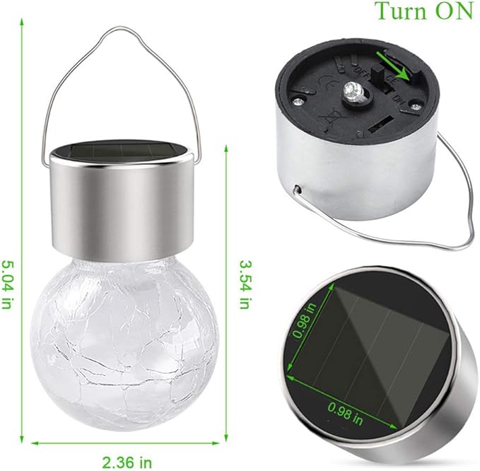 Hanging Solar Powered LED Light with 7 Color Auto-Changing, Cracked Glass Ball Light, Waterproof Outdoor Christmas Decorative Lantern for Garden, Yard, Patio, Lawn (Colorful, 1)