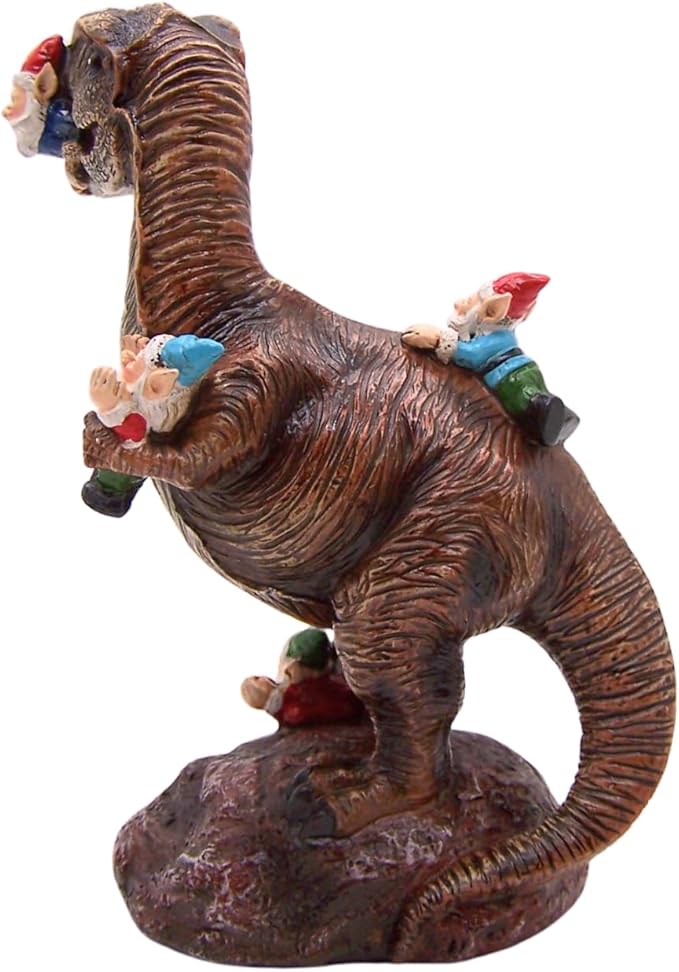 Wowser Gnome Statue: Funny Garden Figurine - Unique Home & Outdoor Decor (T-Rex), Gnome Decoration for Yard