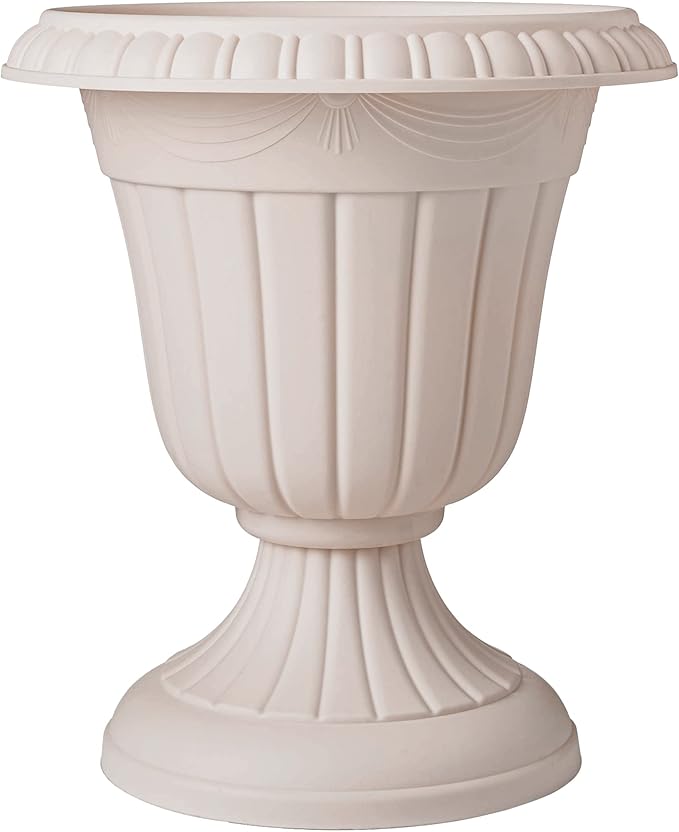 PL10TP Classic Traditional Plastic Urn Planter Indoor/Outdoor, 15" x 13", Taupe