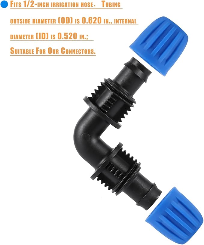 1/2 inch Blue Lock Barbed Elbow Connectors fit Drip Irrigation Fittings,16mm PE Tubing Connectors For 1/2" Drip Irrigation Tubing (OD 0.620 in.ID is 0.520. in)(10 Pcs Blue)