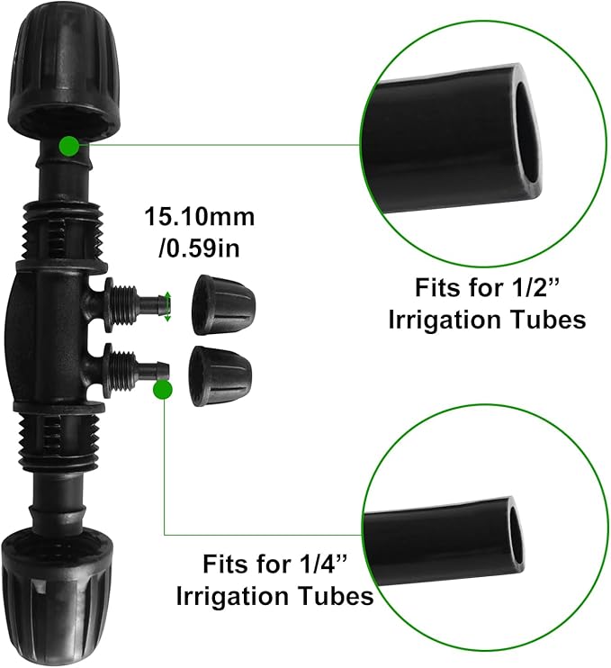 20 Pcs 1/2 Inch to1/4 Inch Drip Irrigation Tubing Fittings,Irrigation Hose Connectors,Lock Barbed Tee 4 Way for Lawn Plant Garden Watering System,Drip Irrigation System (1/2'' ID x 0.60''-0.63'' OD)