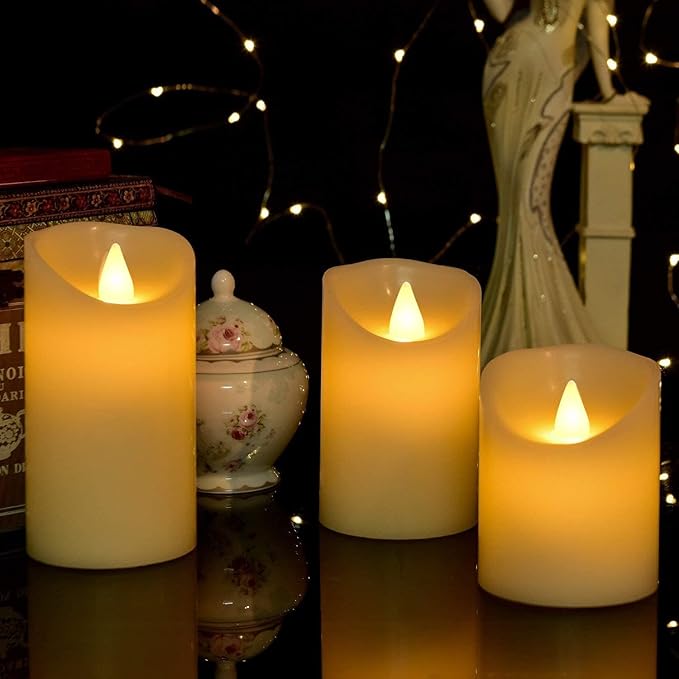 Tappovaly Flameless Flickering Battery Operated Candles 3pack Real Wax Pillar LED Candles with 10-Key Remote Control and 24 Hours Timer for Wedding, Party, Home Decoration (Ivory)