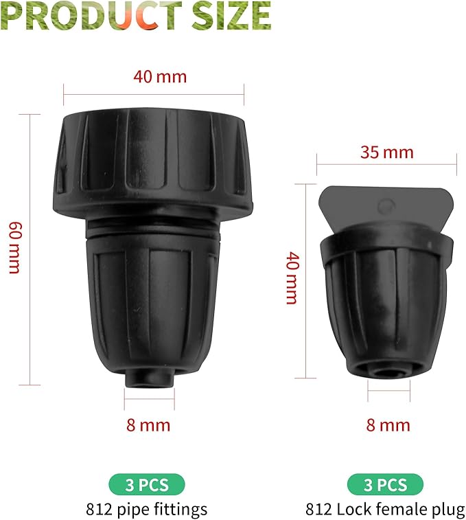 6 Pack Irrigation Tubing Fittings 3 x PVC Female Hose Thread Non-Swivel Adapter to 5/16" tubing 3 x Barbed Threaded End Plugs - Drip Faucet Connector Garden Hose Adapter