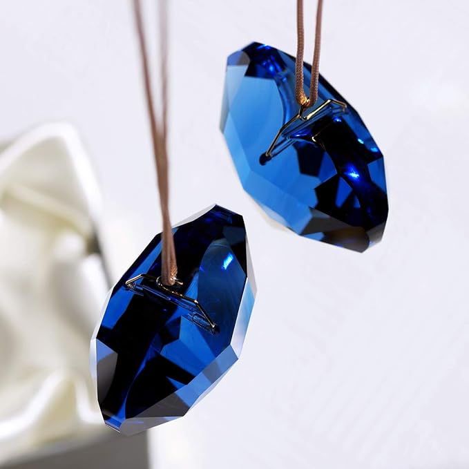 Blue Heart Crystal Suncatcher, 2pc 45mm Hanging Prism for Windows, Outdoor Indoor Decoration, Rainbow Maker Gifts for Mom, Grandma, Friend