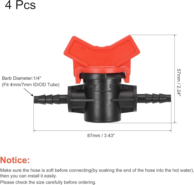MECCANIXITY Ball Valve 1/4" Barb Connector Shut Off Switch Plastic for Irrigation Drip Tube 2 Pack