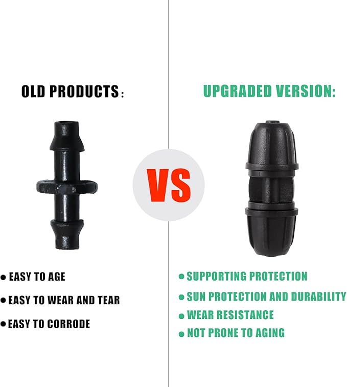1/4 inch Drip Irrigation Fittings, Lock Barbed Coupling for ¼ in. tubing; Tubing Outside Diameter (OD) is 0.250 in., Internal Diameter (ID) is 0.170. in.(25Pcs/Pack) (Black-Coupling)