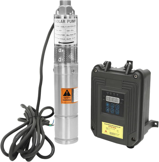 DC 24V 210W Deep Well Submersible Pump,3" Solar Pump w/MPPT Controller,Bore Deep Well Water Pump & Control Box for Industrial,Irrigation & Home Use