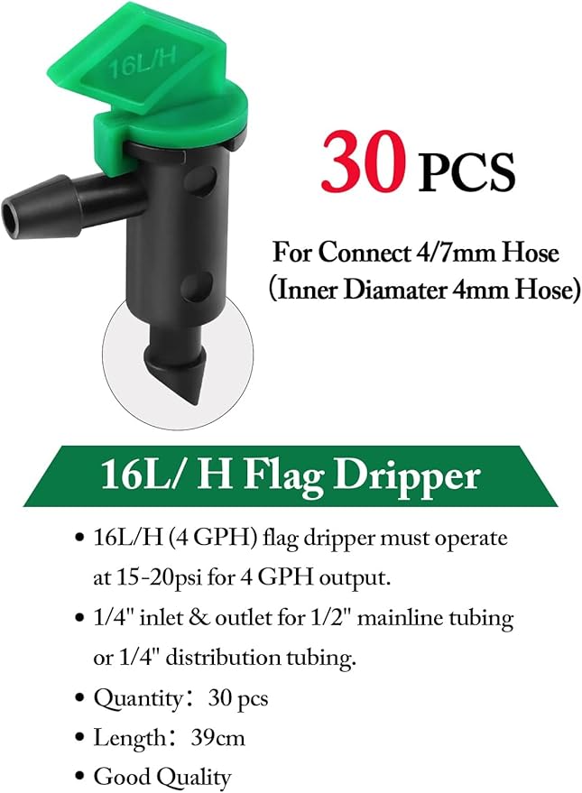 Kalolary 90 Pieces Drip Emitter, 3 Colors Garden Flag Irrigation Drippers in 3 Sizes, 1 GPH, 2 GPH, 4 GPH Per Hour for Trees and Shrubs Watering