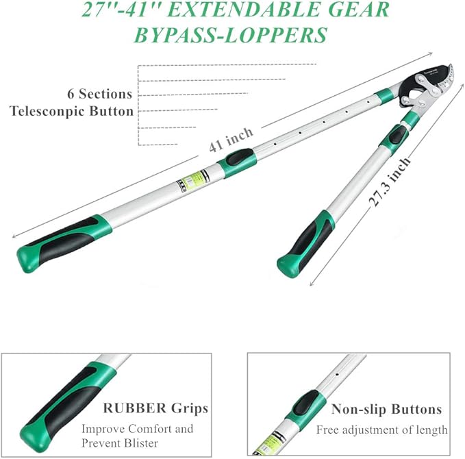 Heavy Duty Anvil Lopping Shears -2 inch Cutting Capacity Bypass Lopper - Extendable 26 Inch to 41 Inch,Professional Tree Branch Cutter