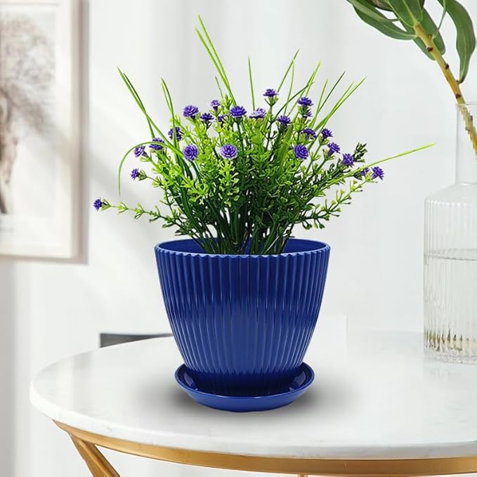 7.5/6.5/5.5/4.9/4.2/3.5 inches Plant Planters 6 Pack, Thick Sturdy Plastic Pots for Plants, Indoor/Outdoor 6 Sizes Flower Pots with Drainage Holes and Saucers (6 Sizes,Dark-Blue)