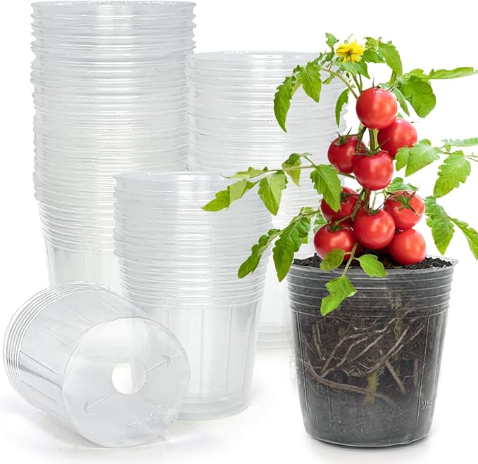 100 Pack 4 Inch Clear Nursery Pots with Mesh Pad for Plants Seeding Starter and Germination, Seed Starting Pots Transparent Soft Plastic Plant Pots with Drainage Holes (100 Pcs 4 Inch)