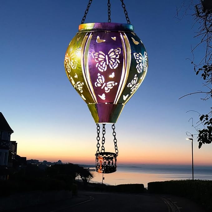 Solar Hot Air Balloon Lantern Outdoor Waterproof, Hanging Solar Lantern Outdoor Butterfly Decorations for Garden Yard Patio Lawn, Butterfly Lights Gifts for Women Grandma Nana