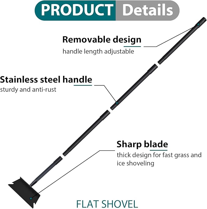Garden Shovel, Snow Shovel, Ice Scraper, Multifunctional Cleaning Shovel with 59" Adjustable Handle Heavy Duty Garden Tool Cleaning Shovel for Lawn Edging, Scraping, Weed and Ice Removal
