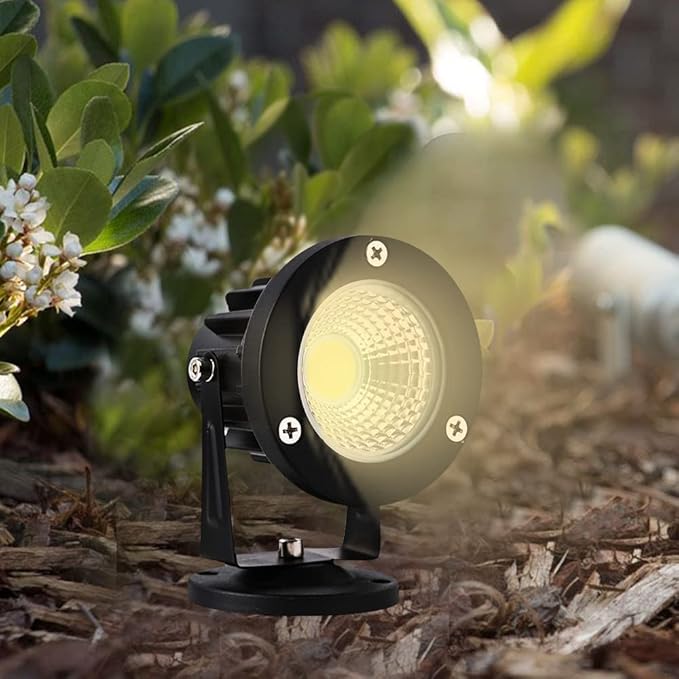 12W LED Landscape Spotlight,120V Landscape Lighting Outdoor for Mounted Flag Pole Light,IP65 Landscape Lights Warm White Garden Decorative Lamp 6FT Cord with US 3 Prong (Base,Stake Included)