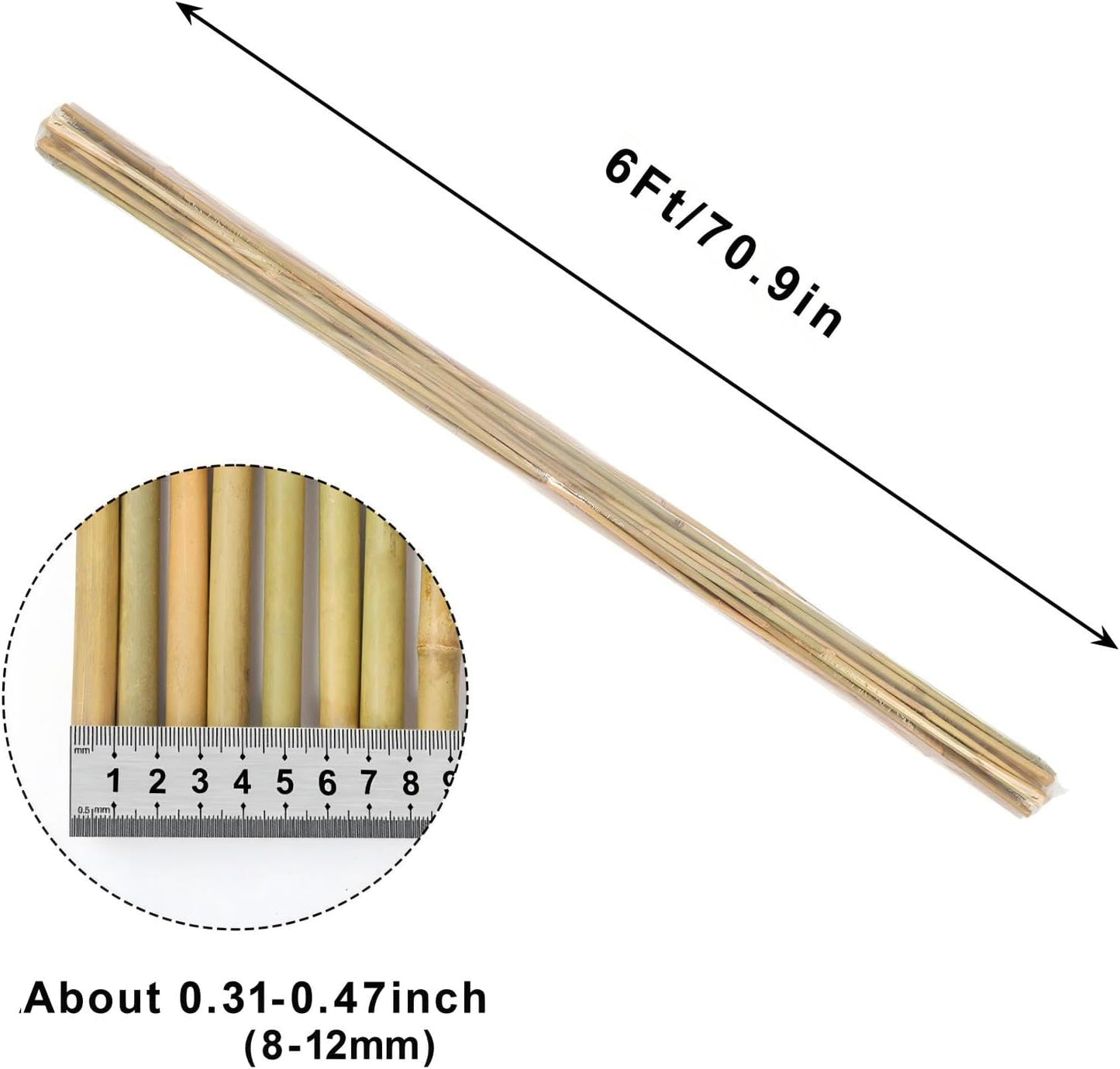 Natural Bamboo Poles, 6 Feet Bamboo Sticks for Plants, Wood Garden Stakes for Tomato, Bean, Flowers, Trees Potted and Climbing Plants, 15 Pack