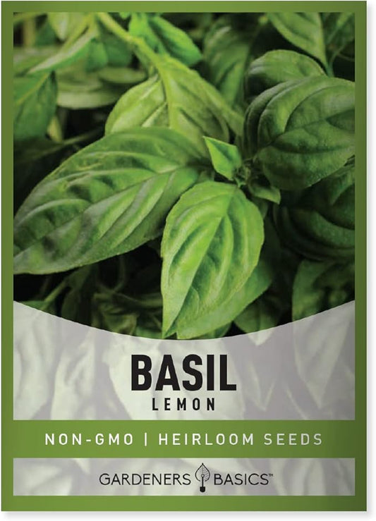 Gardeners Basics, Lemon Basil Seeds for Planting Herbs - Heirloom Non-GMO Herb Plant Seeds for Home Herb Garden Indoors, Outdoors, and Hydroponics