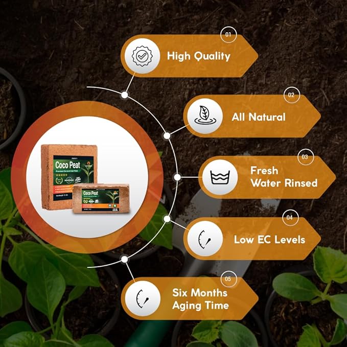Coco Coir (650 Grams, 5+1 Bricks) - Compressed Coco Coir Bricks with Low EC and pH Balance - High Expansion Coco Fiber for Herbs, Flowers, Planting - Renewable Coconut Soil (Pack of 5+1 Bonus Brick)