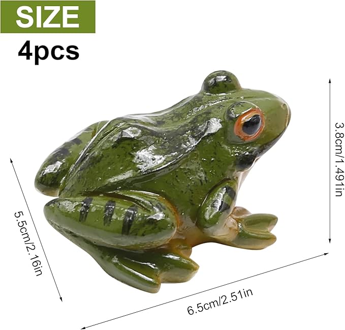 Miniature Frog Figurine, Fish Tank Decoration for Miniature Fairy Garden and Terrarium Statue(4 pcs)