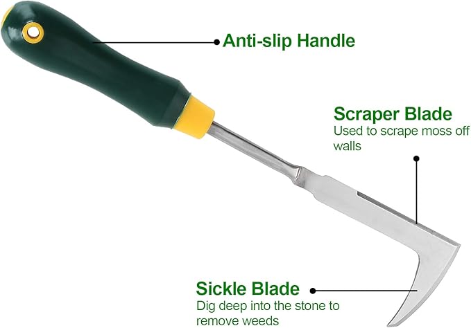 2 Pack 13" Crack Weeder Crevice Weeding Tool with Garden Gloves, Stainless Steel Manual Weeder Lawn Yard Gardening Hand Tool (L-Shape)