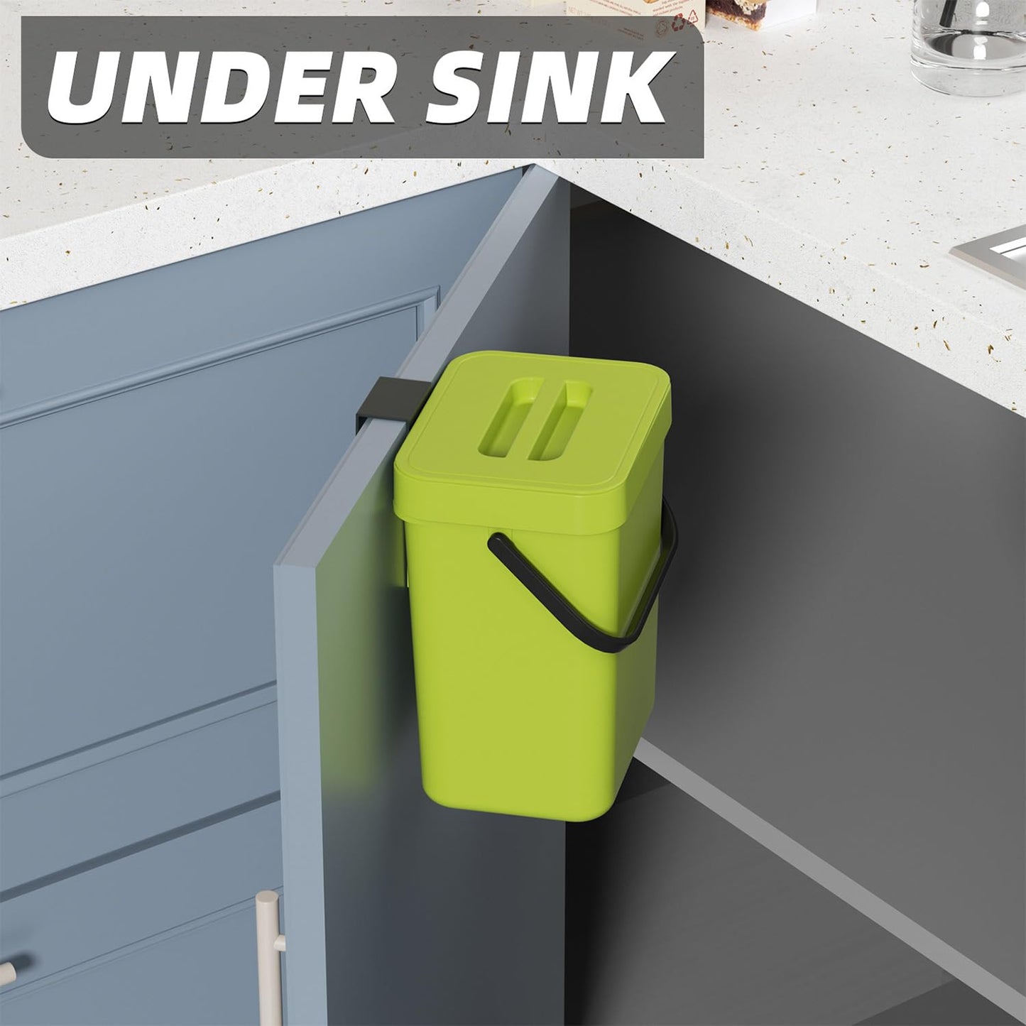 2-Pack Small Compost Bin with Lid, Hanging Kitchen for Cabinet Door, Kitchen Waste Bin, Odor-Free, Compact Recycle Bin for Kitchen, Dog Proof Trash Can, Desk Trash Can for Home Use