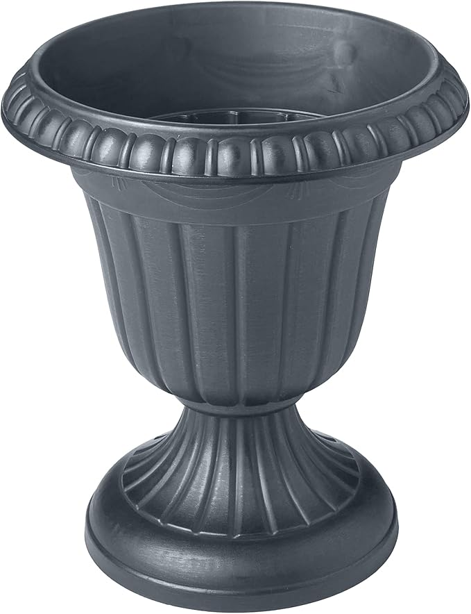 PL10GY Indoor/Outdoor Classic Traditional Plastic Urn Planter, 15" x 13", Gray