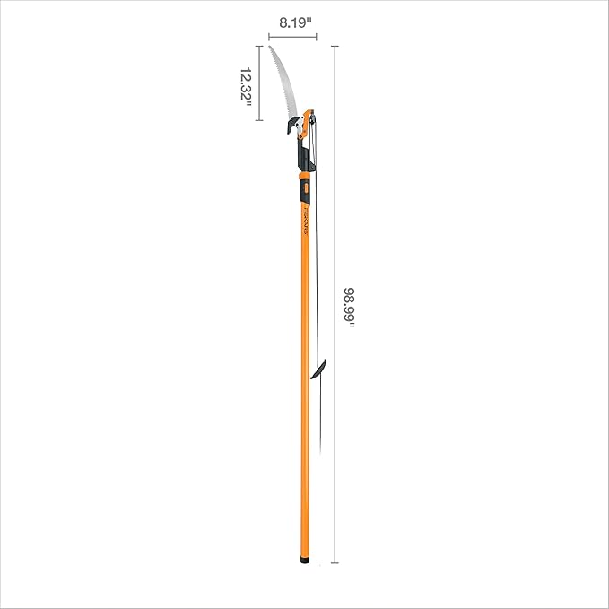 Fiskars 7ft-14ft Power-Lever Extendable Pole Saw and Tree Pruner, Lawn and Garden Tools, Black/Orange