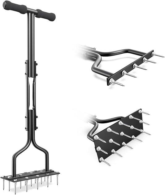 Lawn Aerator, Lawn Spike Aerator Manual Tool with 15 Pieces Solid Steel Spikes, Garden Grass Aeration, Soil Aerating Tool with Clean Tool for Aerating Lawns and Yard Care