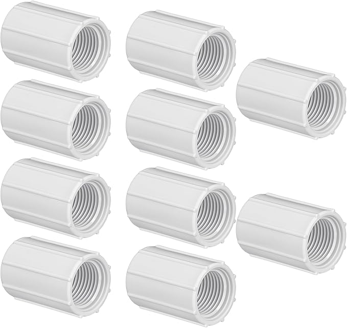 Yahenda 10 Pcs 1/2 Inch PVC Double Female Threaded Coupling Sprinkler Pipe Fitting Female Thread Pipe Fitting Garden Drip Irrigation System PVC Npt Coupler for Irrigation Tube Riser Extension (White)