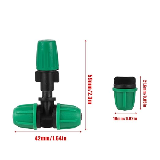 Leak-Proof Drip Irrigation System with 20 Adjustable Nozzles.20 Lock Barbed 6mm to 1/4 Inch Tee, 5 Lock Barbed End Plugs for Greenhouse Lawn Raised Bed (Drip Irrigation Nozzle kit)