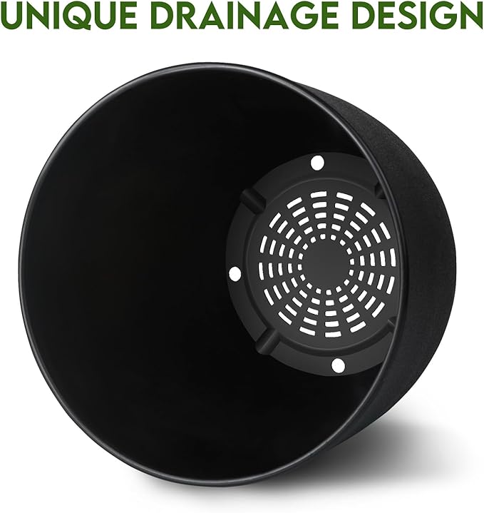 Plant Pots 8 Inch Set of 2, Flower Pots with Multi Mesh Drainage Holes, Planters for Indoor Outdoor Garden Plants and Flowers (Black)